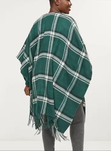 Lane Bryant Green Plaid Fringe Flannel Wrap Poncho