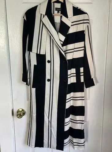 Topshop  striped duster jacket trench coat lightweight navy white