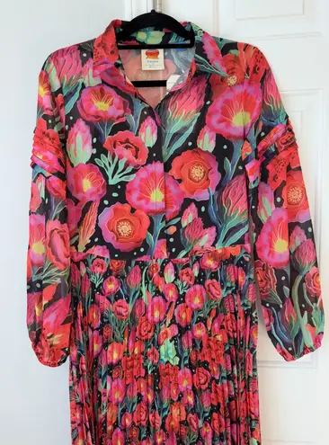 Farm Rio Garden Party Pleated Drop-Waist Maxi Dress, Size XS