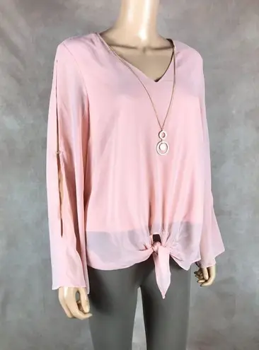 Thalia Sodi Pink Long Sleeve Chiffon Blouse with Necklace MEDIUM