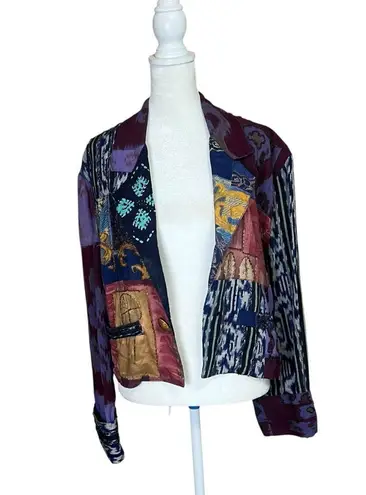 VTG Surya Patchwork Beaded Jacket Wmns Crop Retro Purple Sz L Grunge Boho Hippie Size L