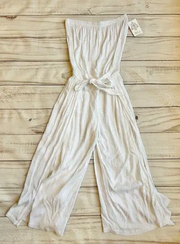 Becca Strapless Crinkled Wide Leg Jumpsuit in White Size S NWT