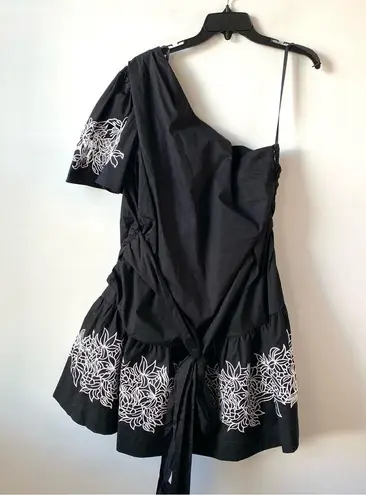 Tanya Taylor  Amber Embroidered One Shoulder Dress Black 18