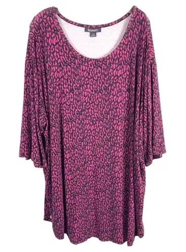 Roamans Plus Size 1X 22W 24W Top Hot Pink Black Leopard Print Animal Knit 409 Pink