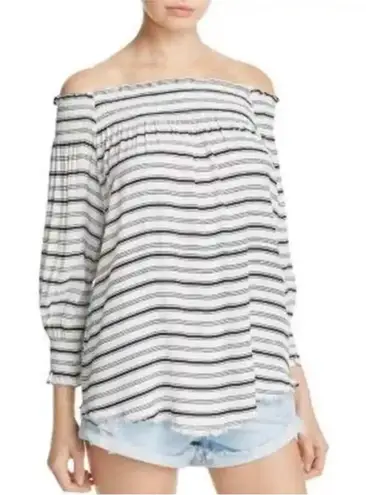 Faithfull the Brand Striped Es Calo Off Shoulder Black & White Top Size 6