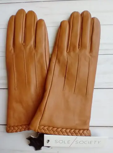 Sole Society Leather Gloves with Braided Trim NWT