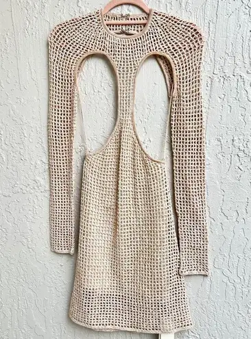 NWT Dion Lee Knit Pinnacle Stirrup Crochet Mini Dress Beige Marble Women XS