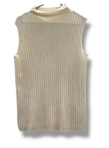 Lafayette 148 100% Cashmere Off White Cream Ribbed Sleeveless Turtleneck Sweater