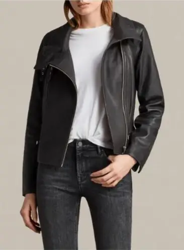 All Saints Bales Biker Black Leather Jacket Sz 8