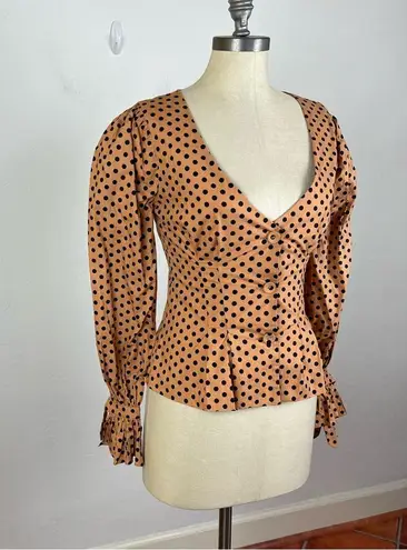 Majorelle Revolve  Brown Tailored Polka Dot Blouse