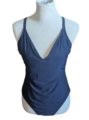 Hurley Women's Navy Blue One Piece Swimsuit Deep V Neck