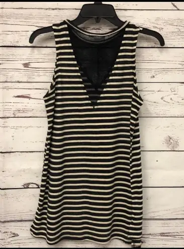 Love Riche Sleeveless Black Ivory Striped W/ Mesh Tank Top Women's Size S Small