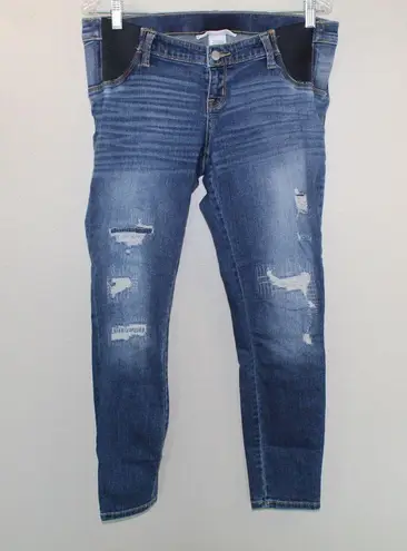 Liz Lange Maternity Ankle Skinny Distressed Dark Wash Jeans — Size Small