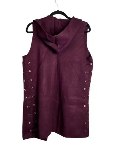 Luii Burgundy Hooded Sleeveless Vest Size M Lace Up Sides Pockets Longline Purple Size M