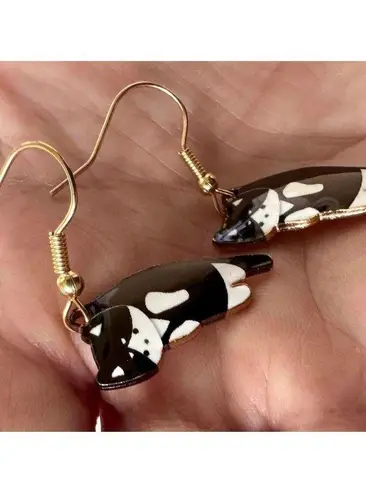 Cat Earrings New Black White Kitty Lover Dangle Hooks Christmas Birthday…