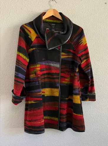 Ali Miles Southwestern Aztec Blanket Sweater/Jacket Size Large Cowl Neck Black