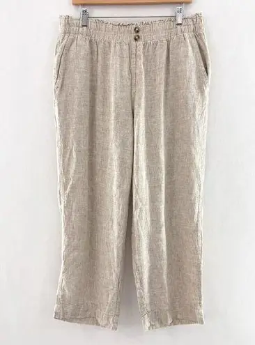 Briggs Women's Linen Blend Wide Leg Crop Pants sz XL Paperbag Waist High Rise Tan