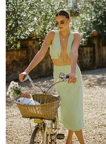 Sabo Cambelle Green Sleeveless Cutout Tie Front Cami Camisole Midi Tank Dress M Size M