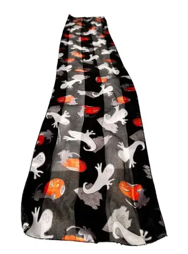 Halloween Scarf Black Gray Cat Ghosts Jack O Lantern Festive Spooky Deco…