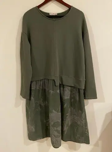 Lands Downunder Olive Green Tie Dye Sweatshirt Dress Made in Italy Women’s Small