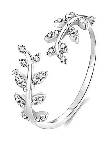 Boutique Sparkly‎ 5a Cz Leaf Ring | White Gold Plated Sterling Silver