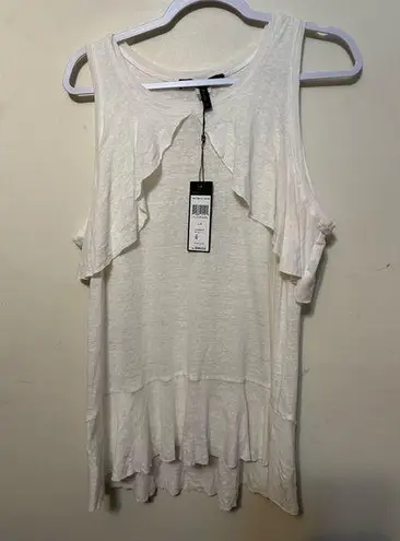 BCBGMAXAZRIA BCBG‎ Maxazria Linen Flutter Sleeve Top Sleeveless Top Off White NWT Medium Boho