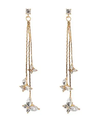 Gold Butterfly Crystal Long Tassel Dangle Drop Earrings for Women