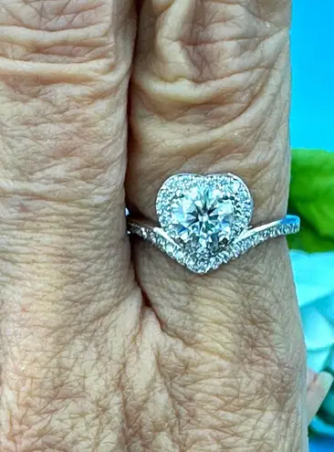 1 carat Moissanite Heart Shaped Cut Ring Moissanite Accents 8 Silver