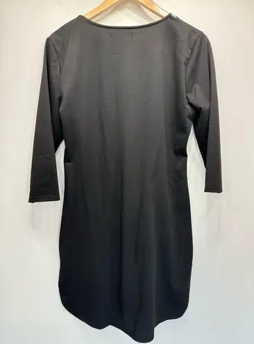 Miss Look Black Knit Floral Embroidered 3/4 Sleeve Slit Hem Dress Medium-Large