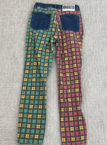 The Ragged Priest x Free People plaid jeans red yellow blue green color block mom