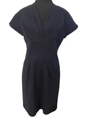 Robert Rodriguez Navy Wool Blend Sheath Dress Sz 6 Cross-Front Short Sleeve
