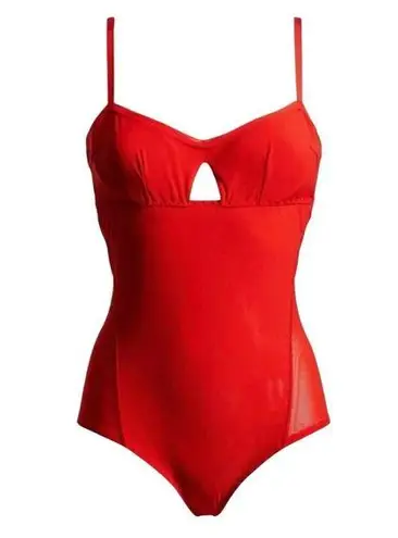 We Are HAH Under The Wire Mesh Bodysuit in Blood Orange