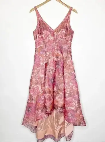 Aidan Mattox Floral Printed Metallic Jacquard High Low Formal Dress Size 8