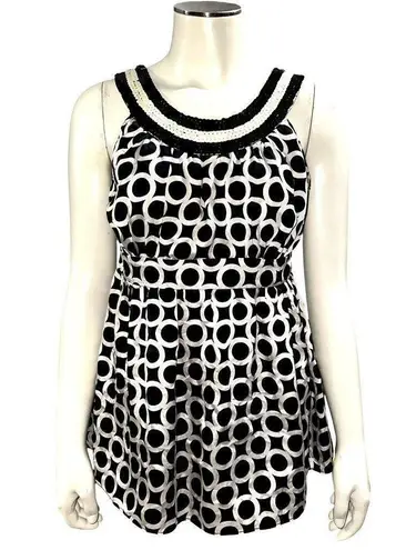 INC International Concepts 4P Silk Sequin Trim Halter Blouse Black White Circles