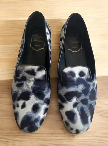 ROGER VIVIER Navy Blue Patterned Loafers Flats Size 37.5