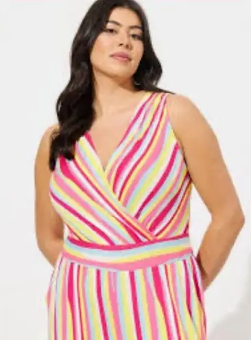 Torrid  Women Super Soft Surplice Jumpsuit 1X Stripe Ivory Stripe Wide Leg Bright