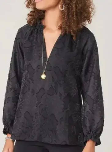 Spartina 449 NWT Top Womens 2XL Black Josette Jacquard Boxy Ruffle Cocktail