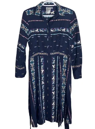Finley Jeanette Taos western themed striped shirt dress size XS Blue