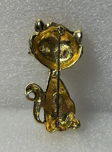 Two Sisters Cat Gold Tone Green Eyes Brooch Pin