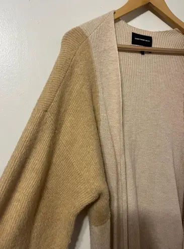 Something Navy  Blocked Cardigan Beige Taupe Color Block Wool Blend Sweater M