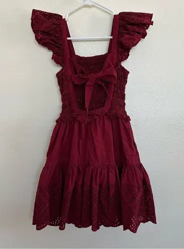 Sea New York Vivienne Broderie Anglaise Eyelet Shirred Mini Dress Claret, XS Red
