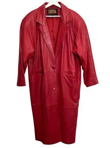 Vintage Large Leather Trench Coat Red Buttery Soft Supple G