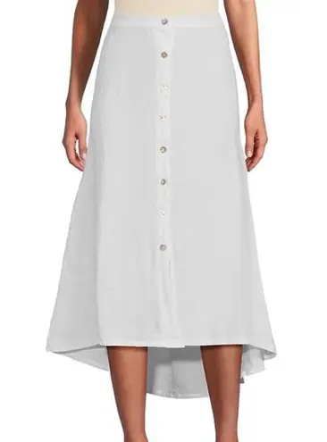 Bryn Walker Cinzia Light Linen Elastic Waist High-Low Hem A-Line Skirt White XXL