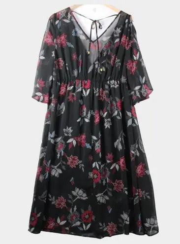 Wild Pearl Whimsigoth Witchcore Eyeshadow Floral Dress Size Large Bell Sleeves Dark Fairy