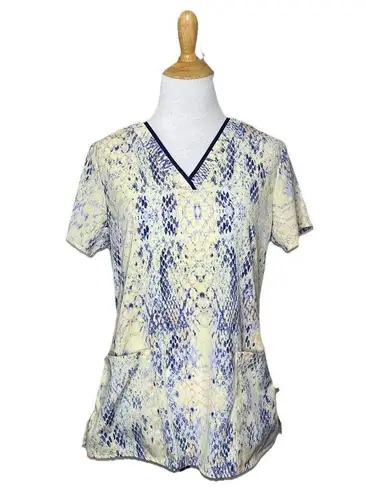Healing Hands Amanda Womens Scrub top Canary yellow “Summer Skin” Small S Snake
