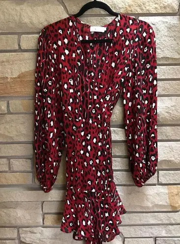 ALC Frank A.L.C. Red & Black Leopard Print Silk Mini Wrap Dress Size 4