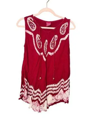 California Woman Free Size Red Pink Paisley Flowy Boho Beach Swimsuit Coverup Size M