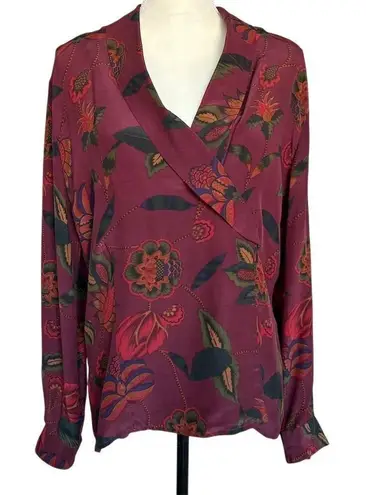 Nancy Crystal Women's Floral Silk Blouse Size 6 Burgundy V