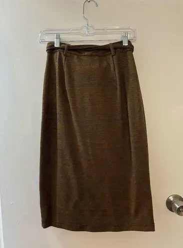 Women's Plaid Button Front Midi Skirt with Tie Waist Size S Brown