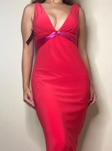 Y2K Flip Red & Pink Formal Bow Long Dress Size 2 Prom Barbie